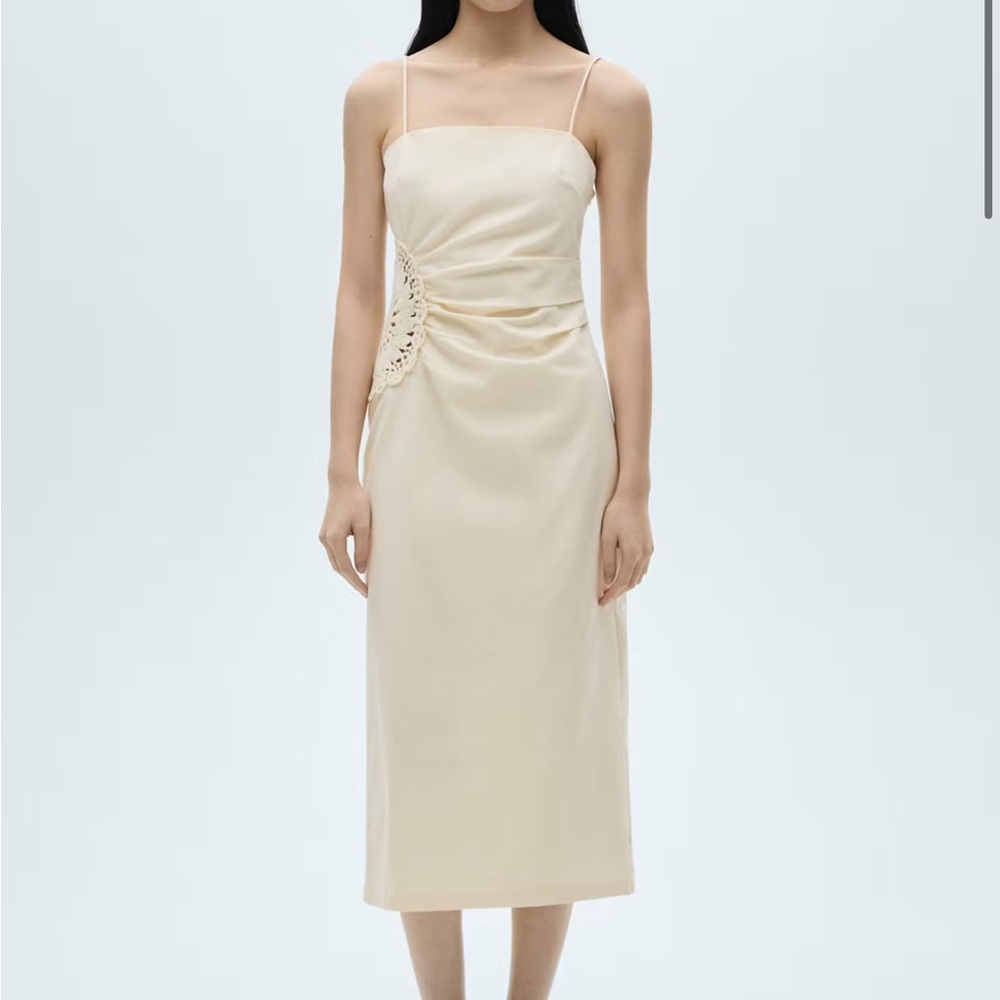 NWT Mango LINEN BLEND DRESS WITH OPENWORK FLOWERS